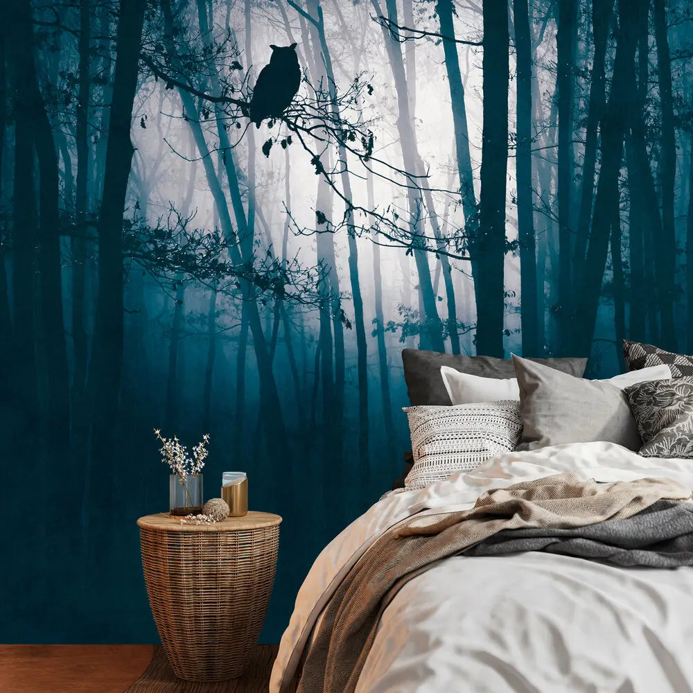 Germany Made Floral Blue Black Non Woven Vinyl Wall Mural Large Format for Bedroom Hospital Mall-3.71x2.80m