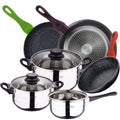 5-piece stainless steel cookware set with San Ignacio forged aluminum frying pans (20 24 28 cm)