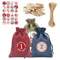 Luxury Countdown Calendar Xmas Burlap Hanging Gift Candy Bags with Sticker Numbers for Christmas Advent Calendar Bag