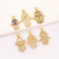 Wholesale 18K Gold Plated Copper Hamsa Hand Pendant Set-Eye & Crystal Inlay Other Symbol Jewelry Women Men Trendy Necklaces