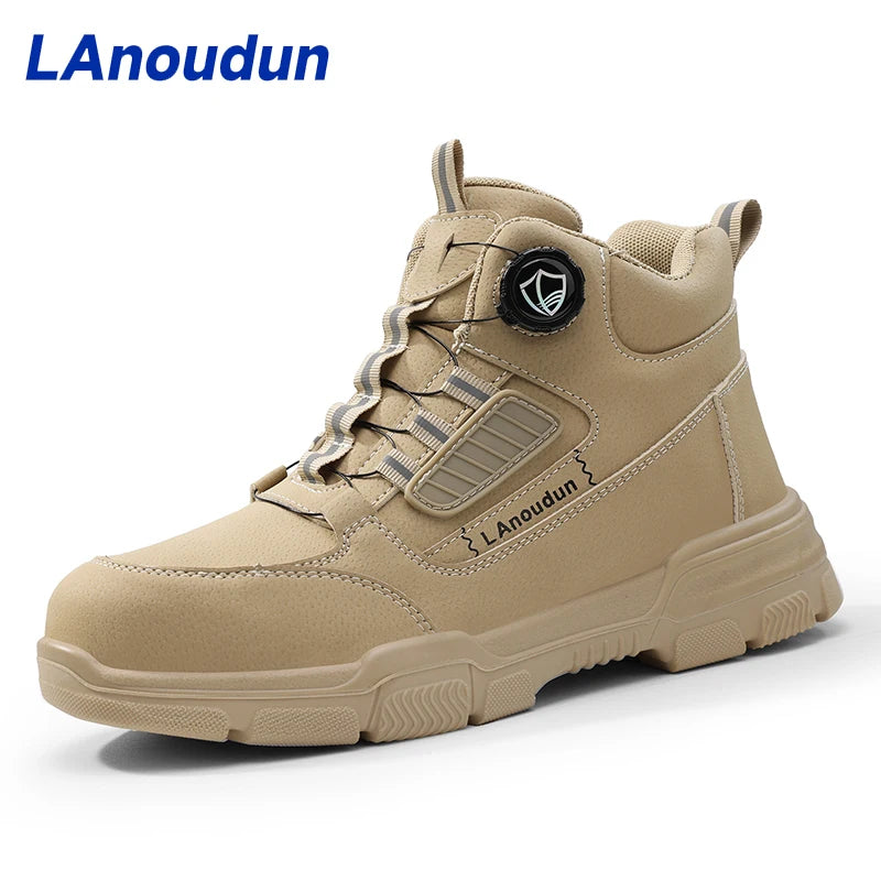 LAnoudun Workwear Collection Beige Color Safety Shoes Anti-Puncture Microfiber Upper Safety Boot for Men
