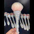 Wholesale Luxury Gemstone Glitter Silver Gold Pink Bling Plastic Handle Sponge Cheek Smudge Makeup Brushes Rhinestone Diamond