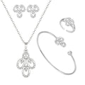 Romantic Women's Copper Gold Plated Jewelry Set New Gorgeous Clavicle Chain Necklace Earrings Hollow Flower Zircon Wedding Gift