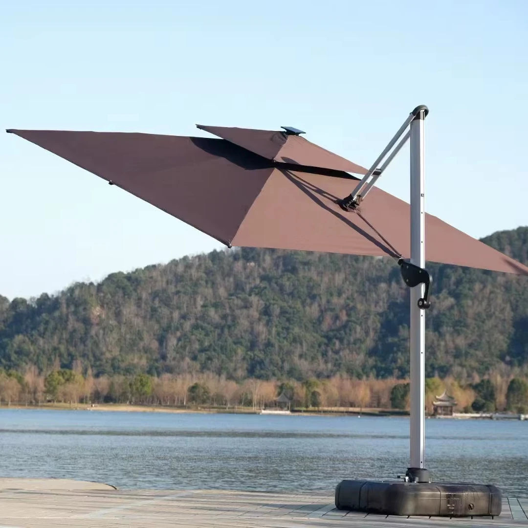 Hot Sale Umbrella Holder Rectangular Roman Solar  Power Led Umbrella Outdoor Fishing Electric Charging Umbrella White Patio