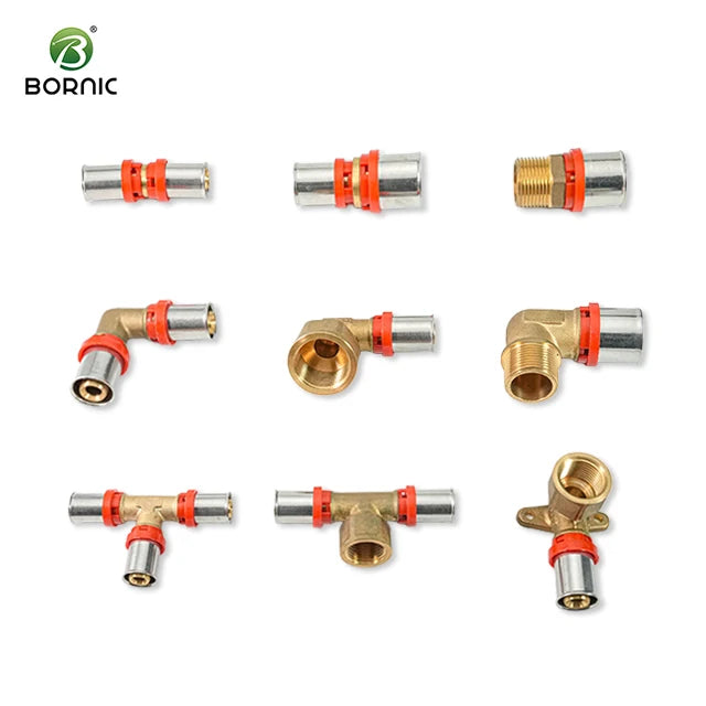 Bornic Free Sample High Brass Press Fitting Standard Pex Fittings Multilayer Nickelplating Male Tee Brass Fittings