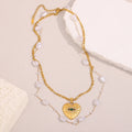Dreamshow Double Layer Chain Necklace Imitation Pearl Jewelry Evil Eye Pendant Necklace Stainless Steel Jewelry