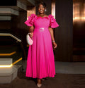 Short Sleeves a Line Ruffle Square Collar Pleated Bridesmaid Dress With Belt