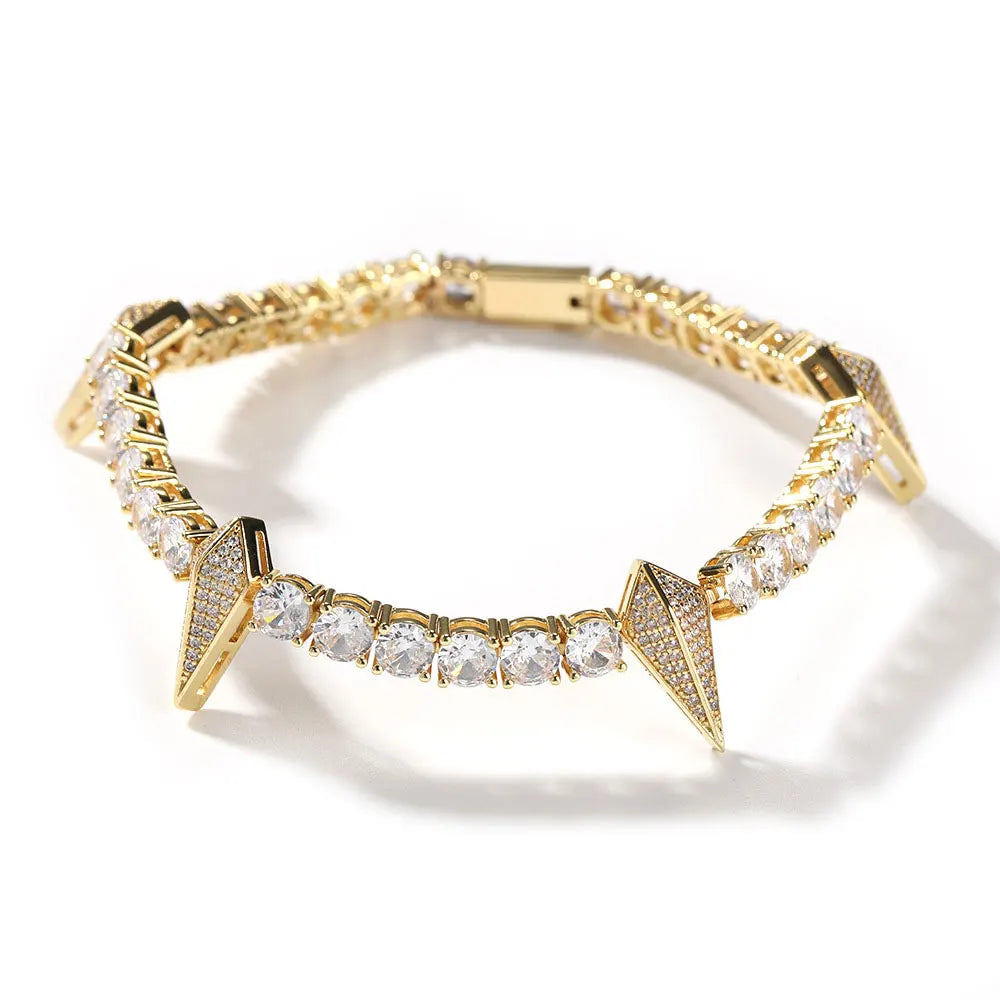 Wholesale Classic Hip Hop Bracelets for Men Princess Cut Zircon Silver Plated Stainless Steel Party Gift Iced Out Design