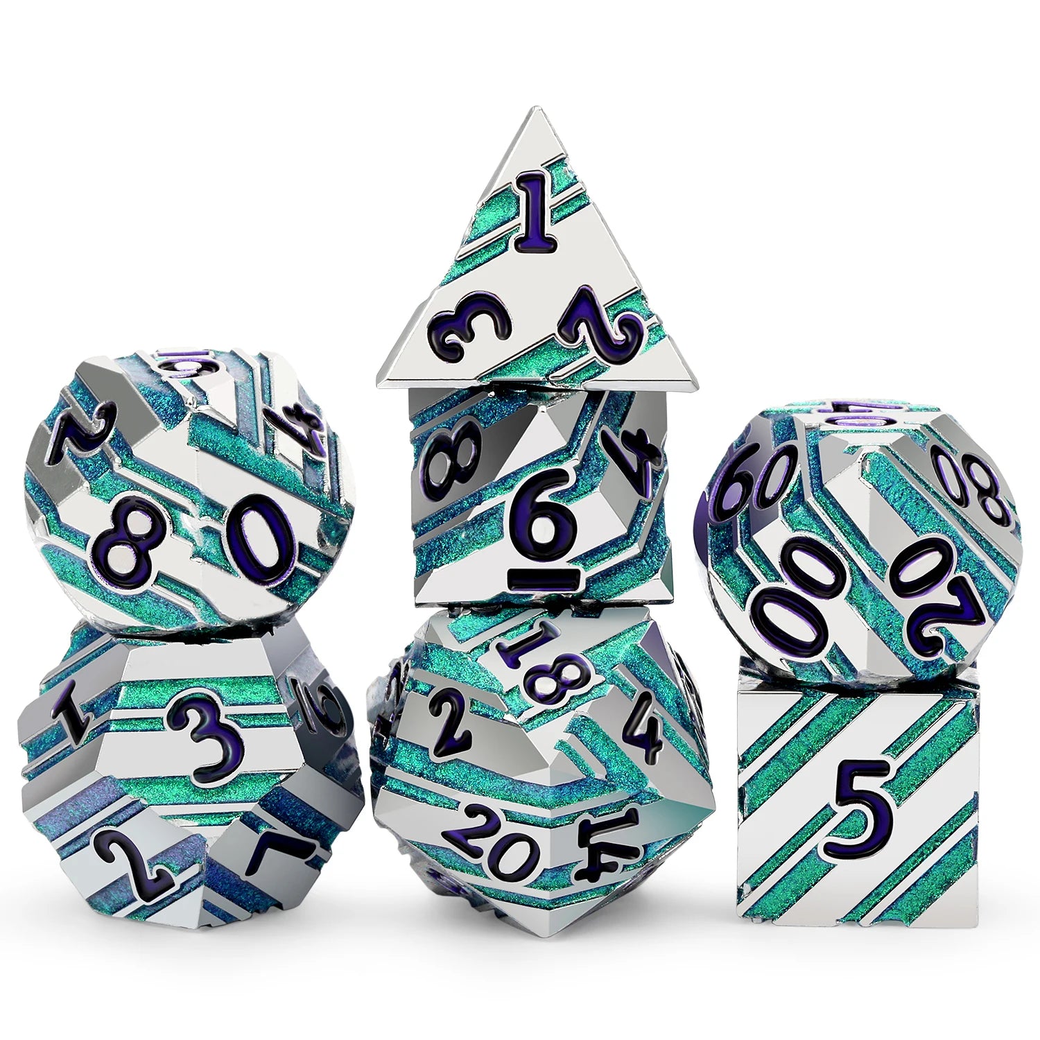Wholesale DND Metal Dice Set Custom Stripes Polyhedral Game Dice D4 D6 D8 D10 D12 D20 D% for D&D Tabletop Games