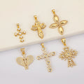 QIKU Wholesale Gold Plated Jesus Cross & Pearl Zircon Cross Charms for Jewelry Making