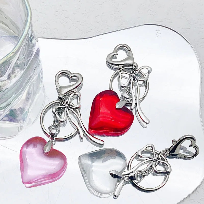 10 Years Factory Stock Light Luxury Crystal Big Heart Bow Car Keychain Bag Decoration Niche Design Pendant