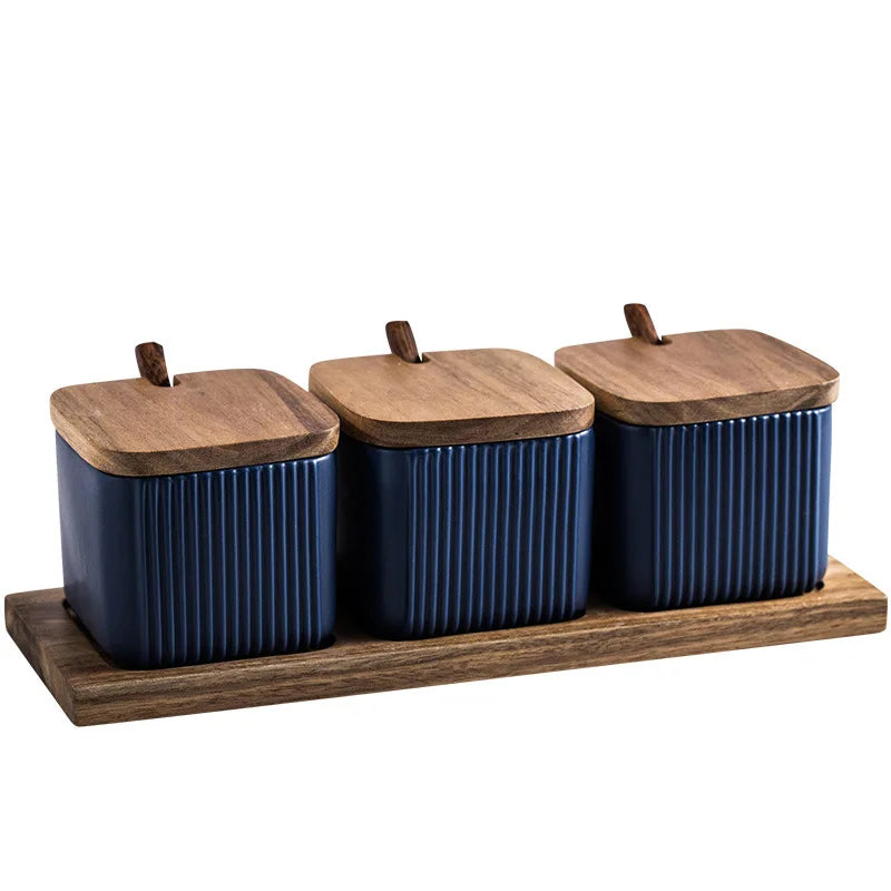 Home Goods Unique Nordic Minimalist Style White Ceramic Spice Jar Canister Set with Bamboo Lids for Kitchen Use