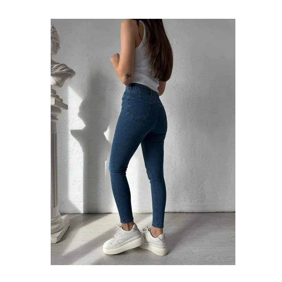 Women's Casual High Waist Eco-Friendly Cotton Breathable Cute Straight Jeans Regular Fit Denim Trousers with Belt
