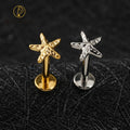 ASTM F136 Titanium 16G Internal Threaded Starfish Cartilage Earring 16G Flat Back Labret Stud Tragus Helix Piercing Jewelry MegaBDM