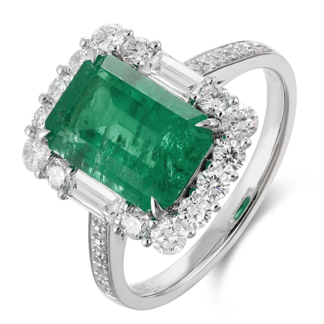 2025 Popular Lab Created 2.63Ct Emerald Cut Emerald Engagement Ring Platinum Fine Jewelry Ring Wedding Bands for Couples