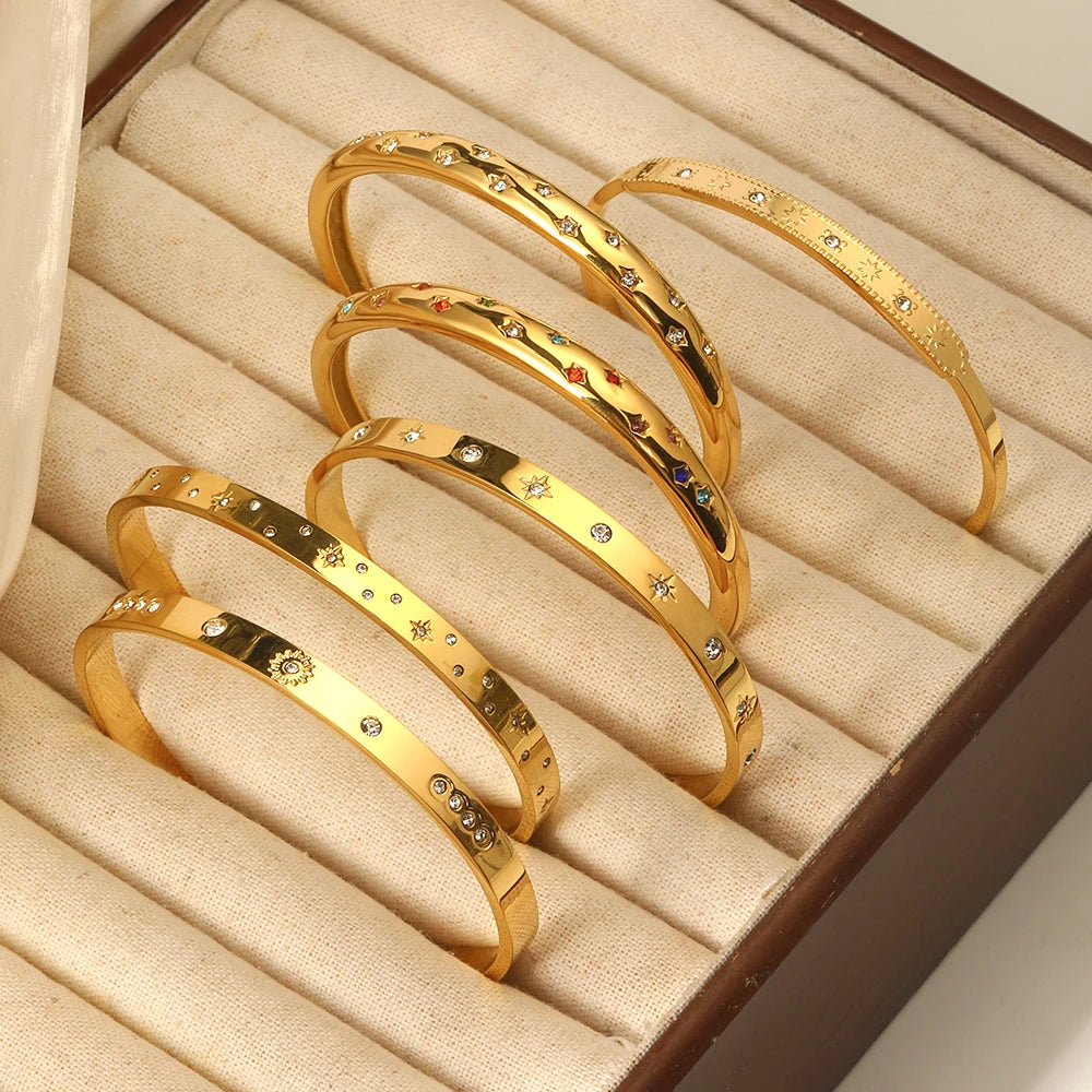 Dreamshow Fashion Bracelets Bangles Shining Zircon Bangles Jewelry Women 18k Gold Plated Stainless Steel Jewelry