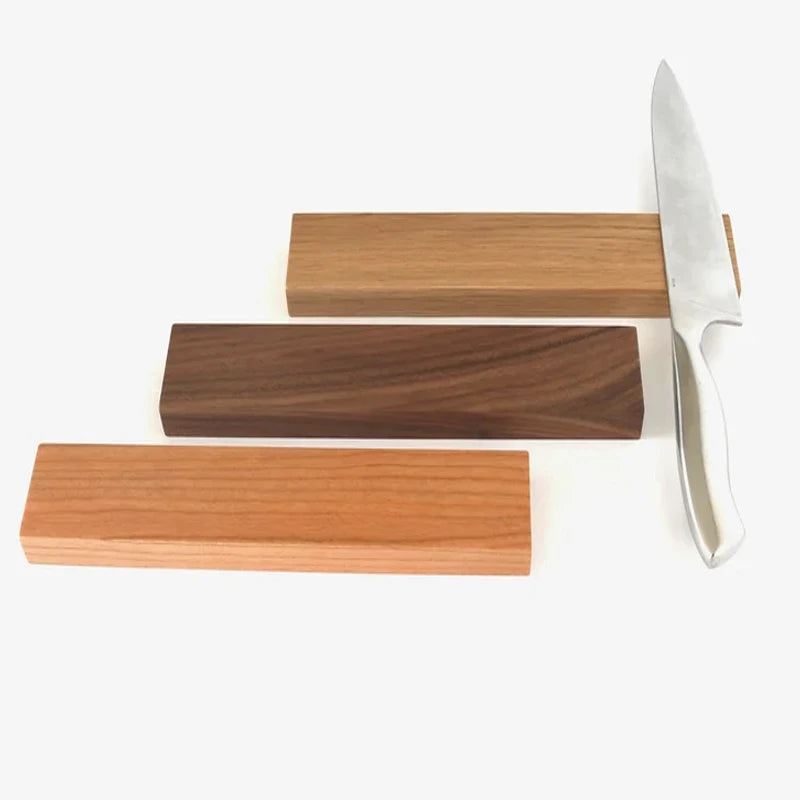 Modern Double-Tier Self-Adhesive Magnetic Wood Knife Board Kitchen Storage Holder & Rack with Stylish Knife Holder