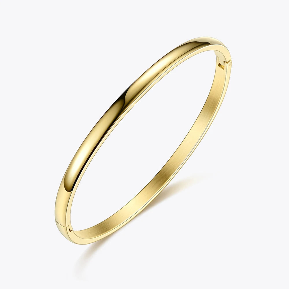 LILIFLOR 18K Gold Plated Stainless Steel Jewelry Simple Glossy Cuff Bangles Waterproof for Women Bracelets BM182005
