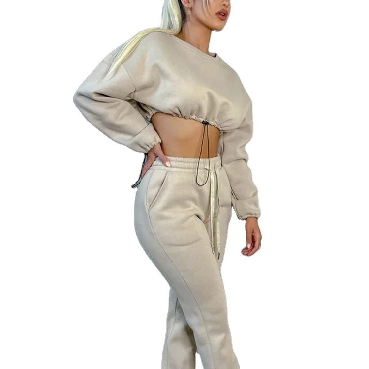 Wholesale Elegant Woman Sets Straight Leg Tracksuit Custom Track Suits Two Piece Straight Leg Sweatpants and Zip up Hoodie Set