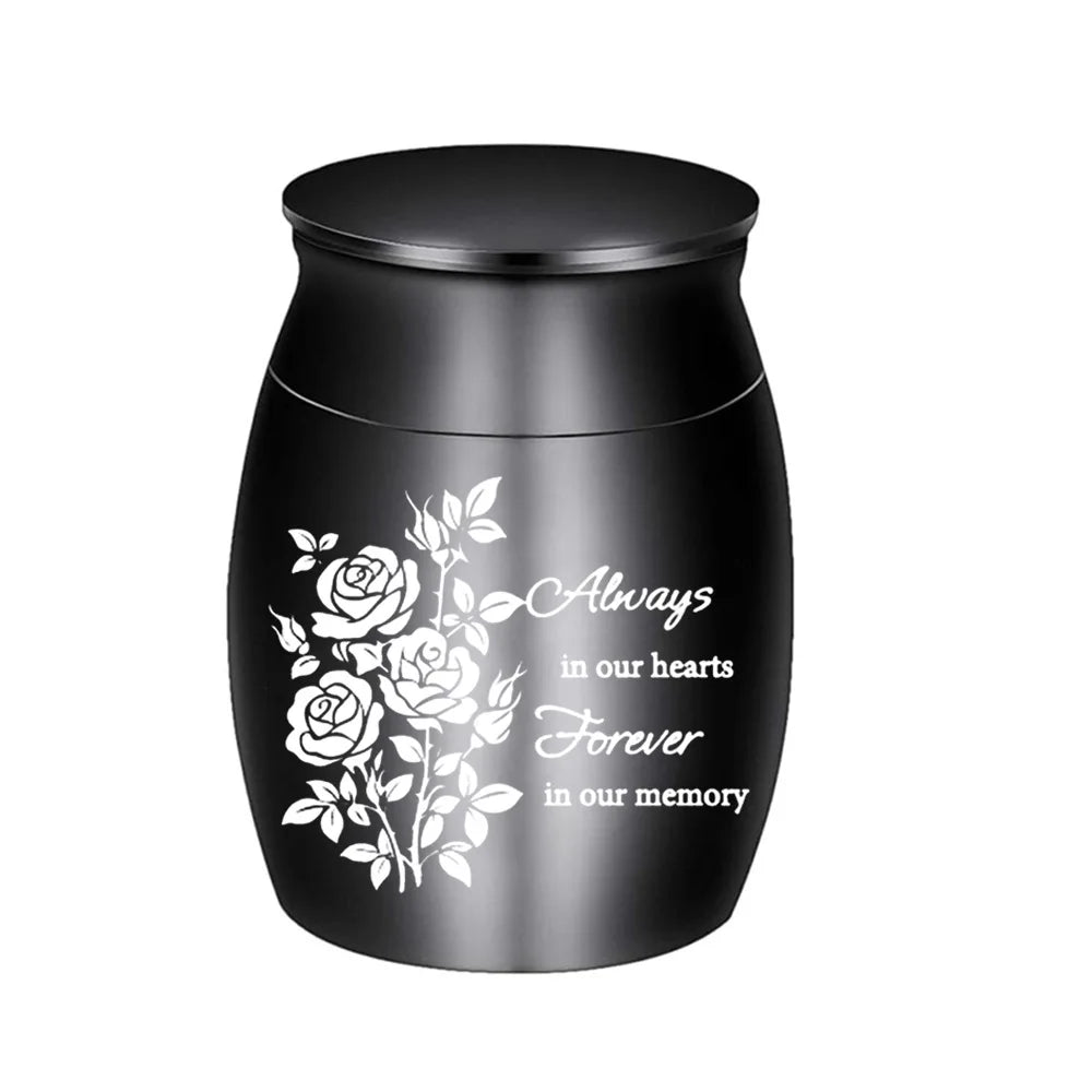 Artistic Metal Urn for Pet Ashes with Floral Paw Motif and Personalized Nameplate for Decorative Home Tribute