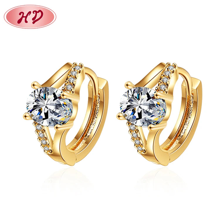 Hd Jewelry Summer 2023 Single Classic Cubic Zirconia 18K Gold Plated Jewelry Huggies Earrings for Women