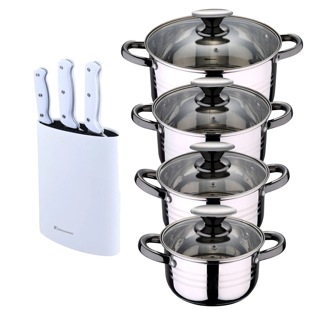 8-piece stainless steel cookware set suitable for induction cooktops San Ignacio Premium Collection + Bergner NATURALLY