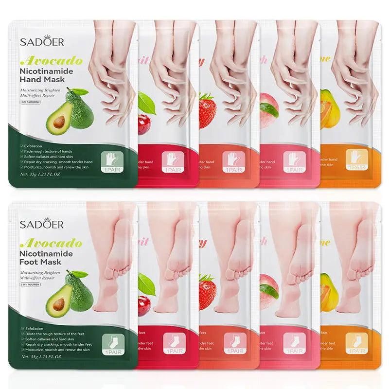 SADOER Avocado Strawberry Hydrating Moisturizing Nicotinamide Repair Thin Slice Hand & Foot Mask Moisturize Whitening Hand Mask