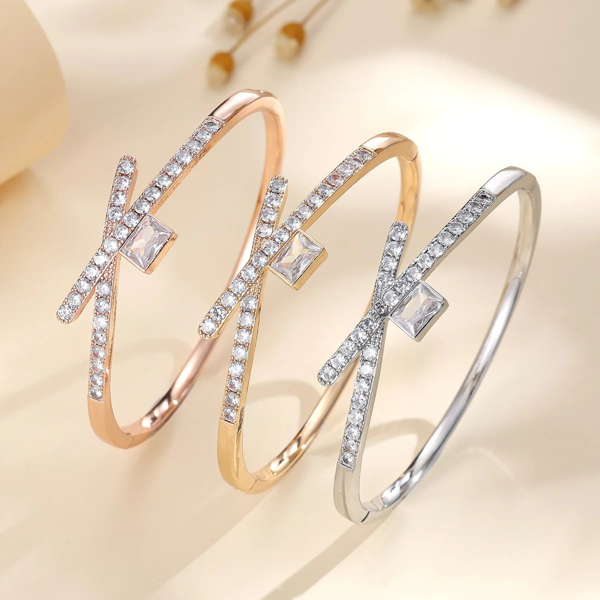 Resoul 18k Gold Plated Bow Zircon Fashion Wrap Bracelets Hypoallergenic Waterproof Designer Bangles Korean Jewellery MegaBDM