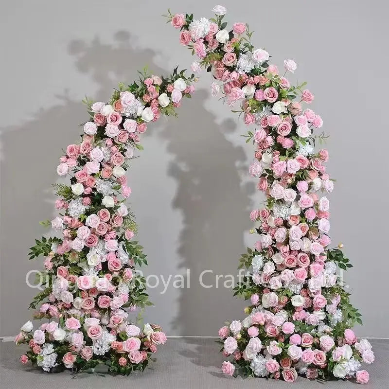 New Arrival Wholesale Horn Flower Arch Set Artificial Pink Wedding Flower Arch Backdrop Wedding Decoration Flowers Arch