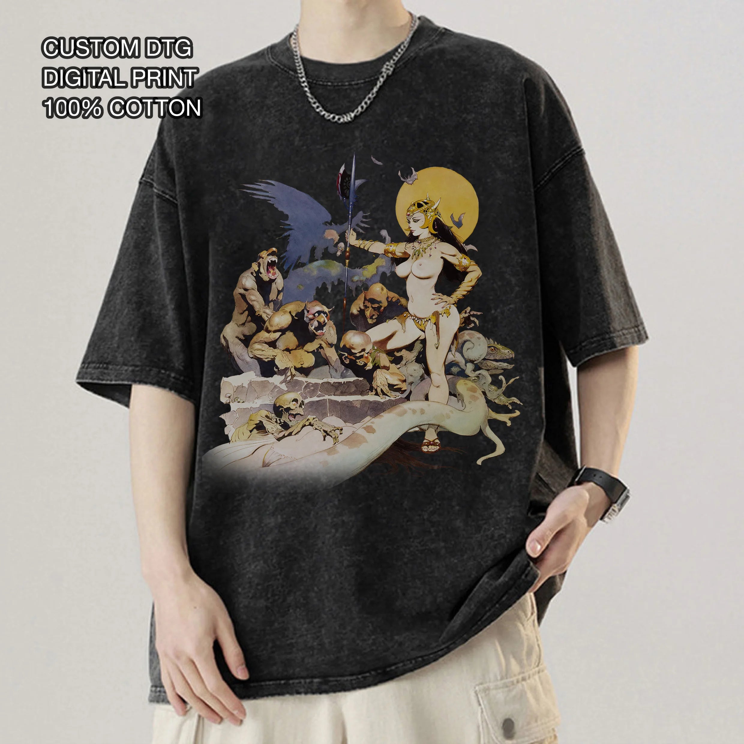 Men's Custom DTG Graphic Digital Print Vintage Acid Wash Oversized Cotton T-shirt Custom Printing 230 GSM Manufacturer OEM ODM