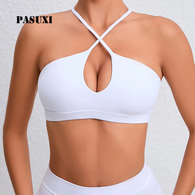 PASUXI Women's Cross Back Sports Bra High Impact Yoga Top Quick-Dry Breathable Fitness Bra with Removable Pads for Running Gym