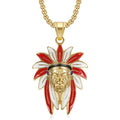 HIPHOP Jewelry Stainless Steel 18k Gold Plated Epoxy Indian Head Pendant Necklace