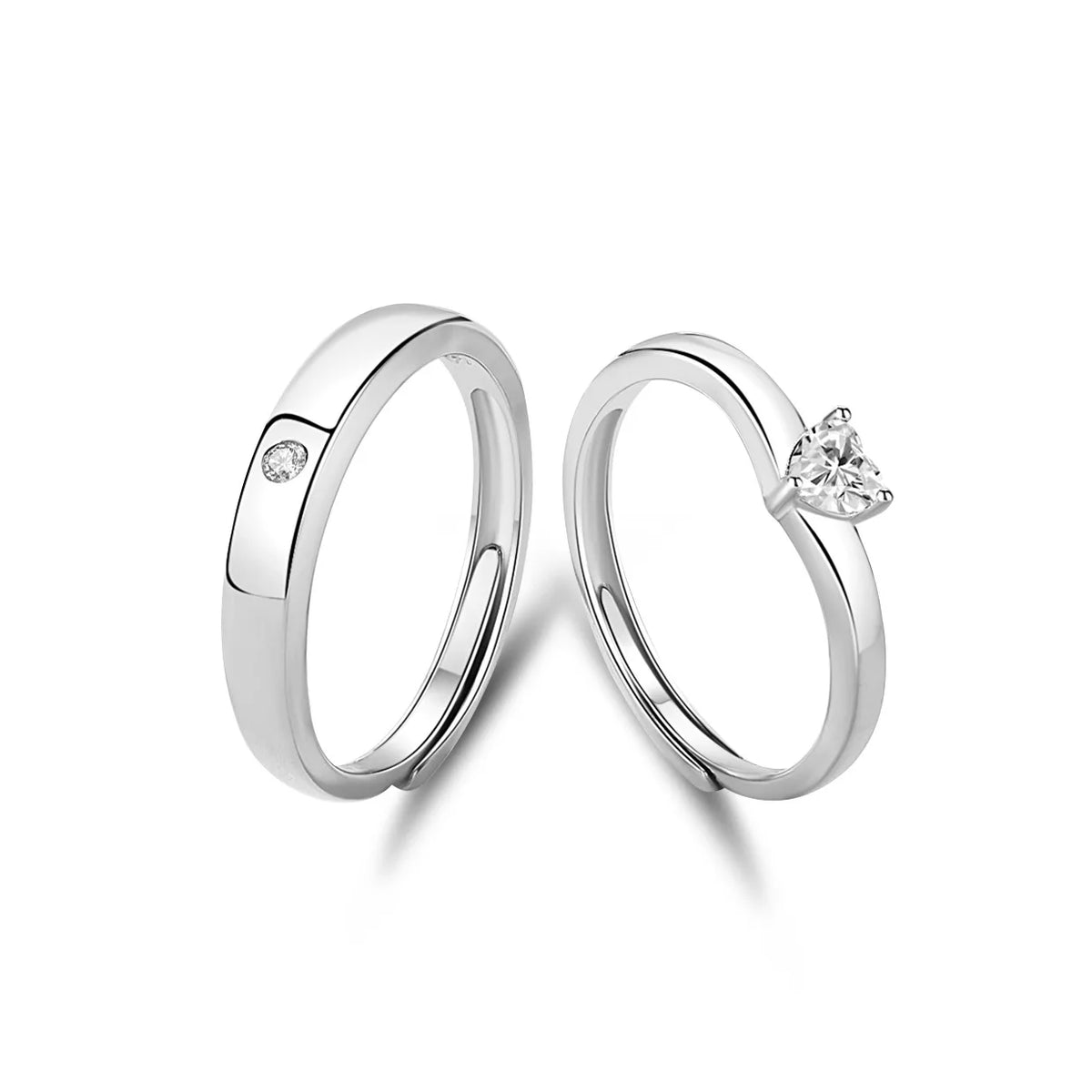 FDJZ-274 925 Sterling Silver Adjustable Couple Ring for Women Simple Love Heart Zirconia Sparkling Classic Style for Weddings MegaBDM