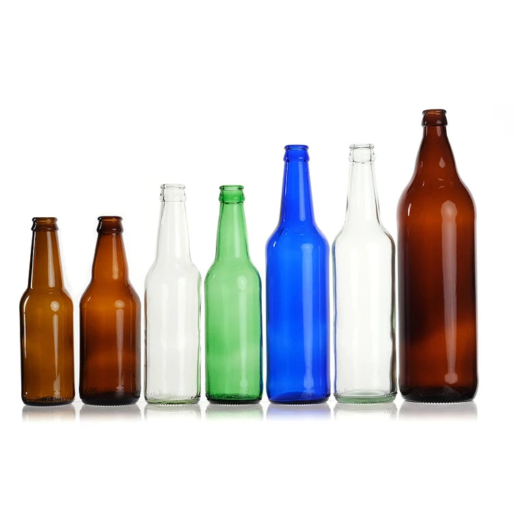 Popular Design 330ml 500ml Boston Amber Green Blue Clear Beer Glass Bottle Customized Logo Glass Beer Bottle with Crown Cap