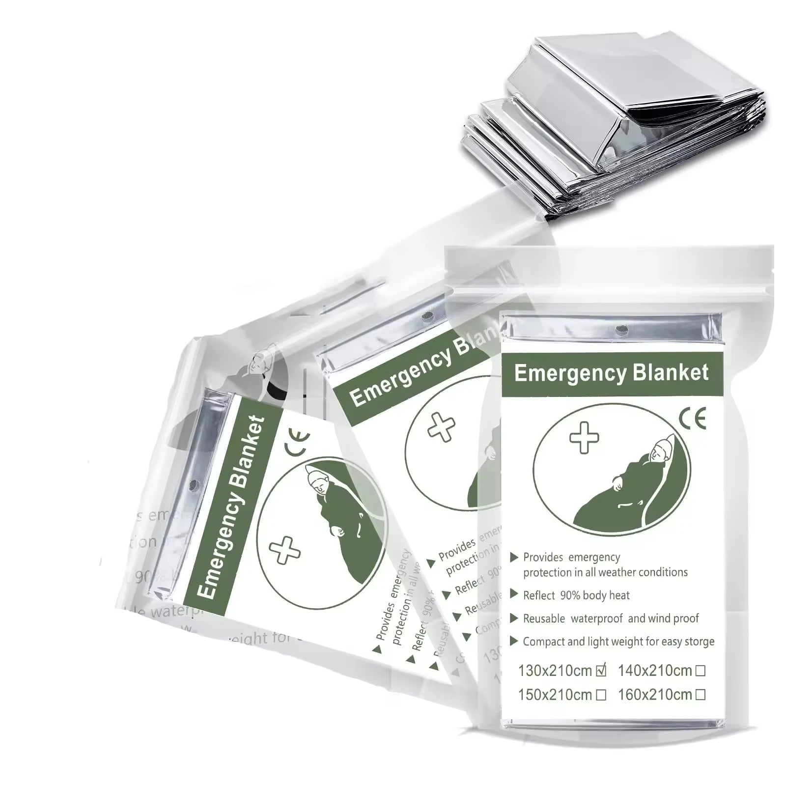 Outdoor Portable Emergency Multi-Function First Aid Blanket Silver Space Heat Reflective Thermal Polyester Film Blanket