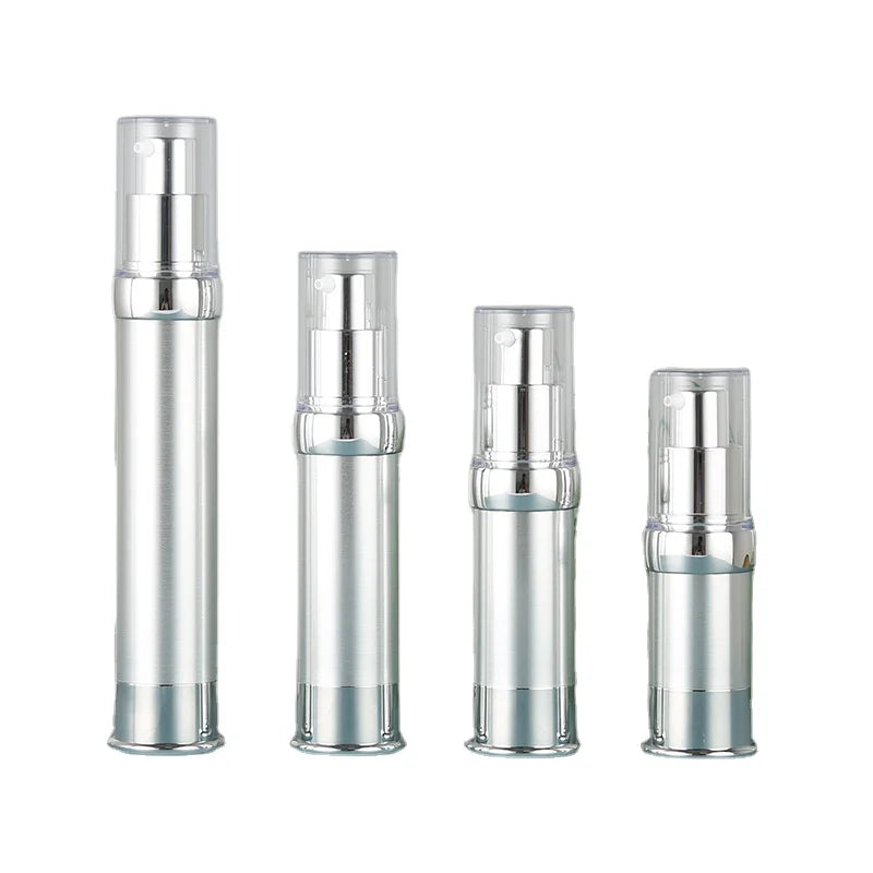 Airless Pump Bottle Silver Skincare Serum Vacuum Container Cosmetic Packaging