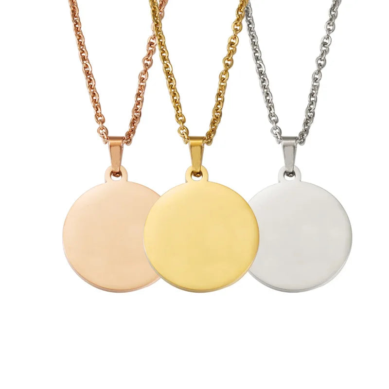Fine DIY Custom Pendant Necklace Polished Finished Matte 18K PVD Silver Gold Stainless Steel Designer Circle Chain Necklace