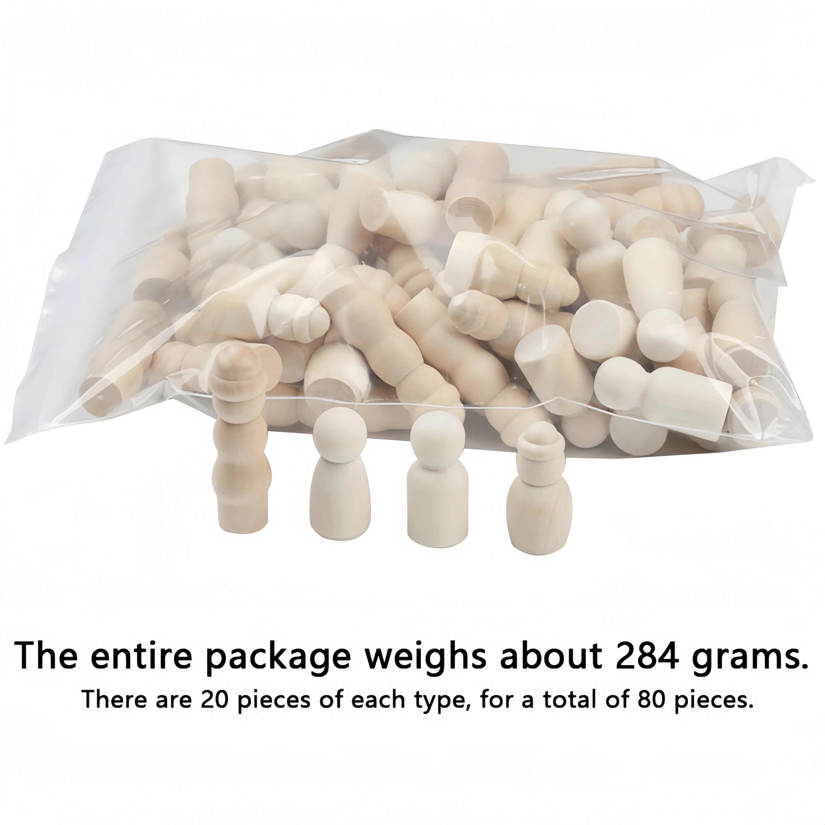 80-pcs of Unpainted Wooden Dolls Packed in Bags Blank Wooden Figures for DIY Painting Kids Art Crafts and Home Decoration.