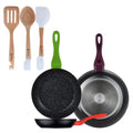 Set of 3 San Ignacio 20/24/28 forged aluminum frying pans induction compatible + Set of 3 silicone and wooden kitchen utensils