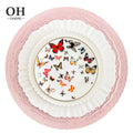 Wholesale Pink Lace Charger Plate Simple Tableware Set High-end Colorful Butterfly Bone China Dinner Plato Floral Ceramic Plates