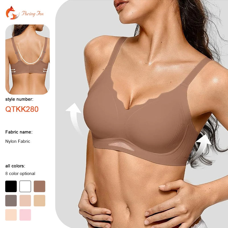 Women's Summer Breathable Thin Seamless Wire Free Knitted Bras Solid Anti-Sagging Design Adjustable Straps Non-Marking Back