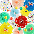 Dog Pet Paw Time Colorful Dot Tissue Pom Poms Flowers Hanging Paper Fans Honeycombs Garland Dog Party Decorations Pack