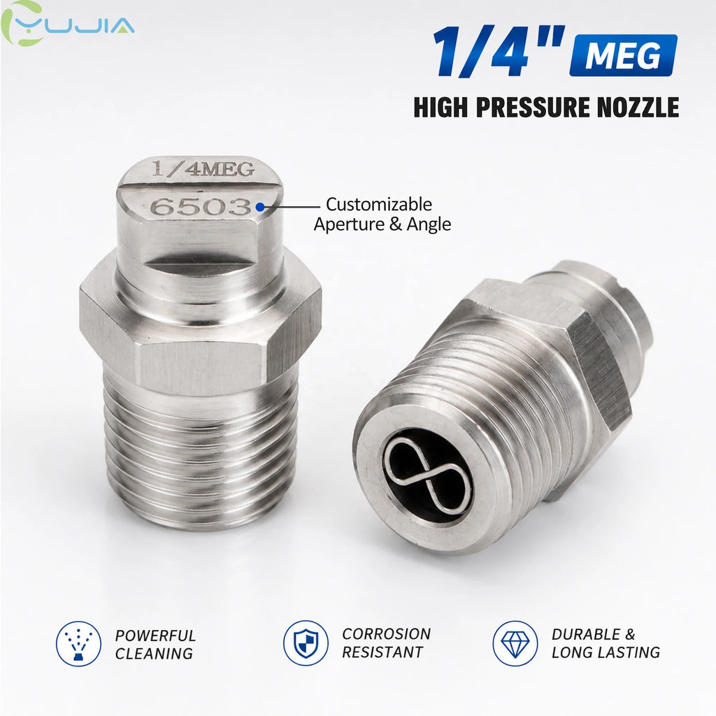 New High-Pressure 1/4 MEG 304 SS Vee Jet Flat Fan Cleaning Nozzle for Road Sweeper & Sanitation Truck Car Wash Surface Cleaner