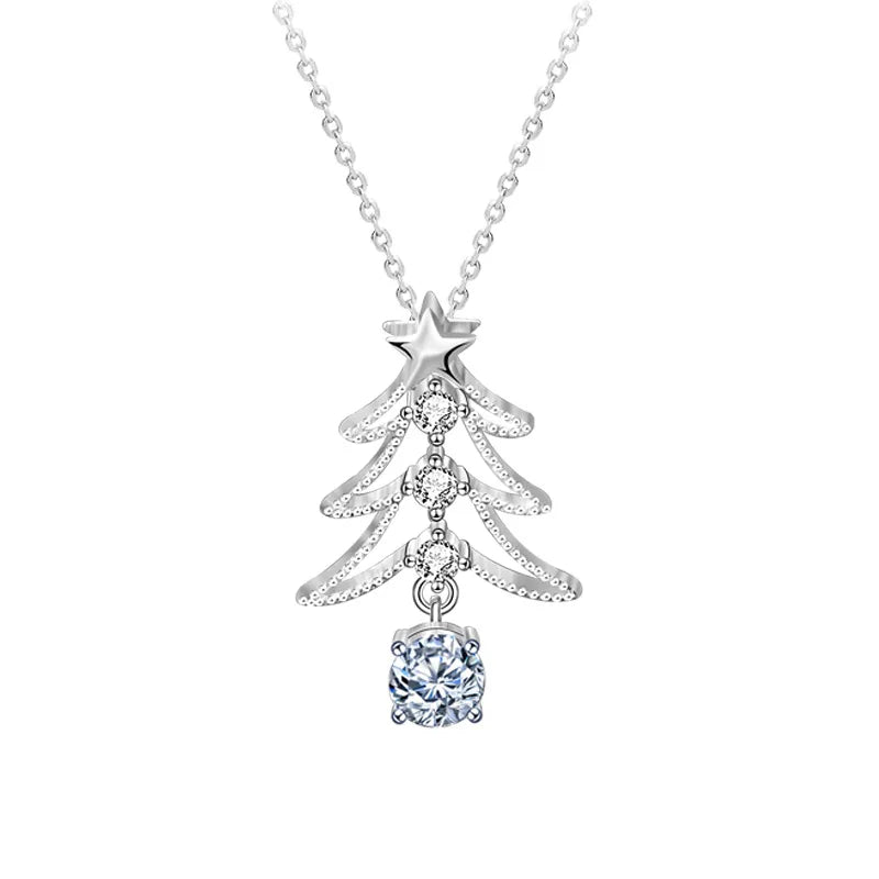 XMZ037 Fashion 925 Sterling Silver Christmas Tree Fine Jewelry 0.5Ct Moissanite Wreath Pendant Necklace for Women Girl Gift