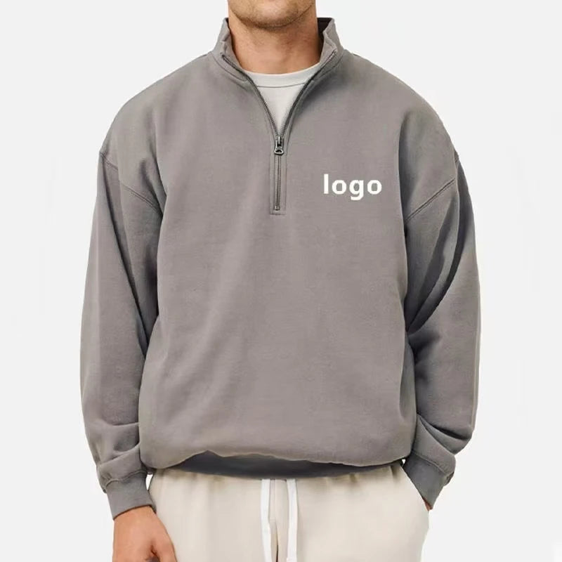 Men's Heavy High-Neck Half-Zip Pullover Hooded Autumn Winter Thick Regular Fit Solid Color Woven Eco-Friendly Polyester/Cotton