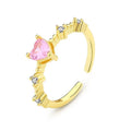 Dainty 925 Sterling Silver 18K Gold Plated Luxury Love Heart Open Adjustable Pink Zircon Finger Rings for Women