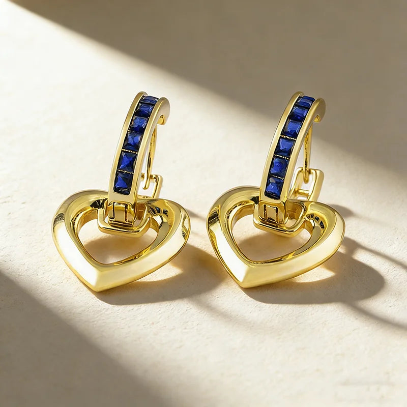 QIKU Fashion Colorful Rhinestone Heart Drop Earrings Copper Cubic Zirconia Jewelry Accessories Gift Women Wholesale Dropshipping