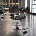 Factory Wholesale Black PU Leather Salon Barber Chair Silver Metal Armrests Hydraulic Height Adjustment 360-Degree Rotation