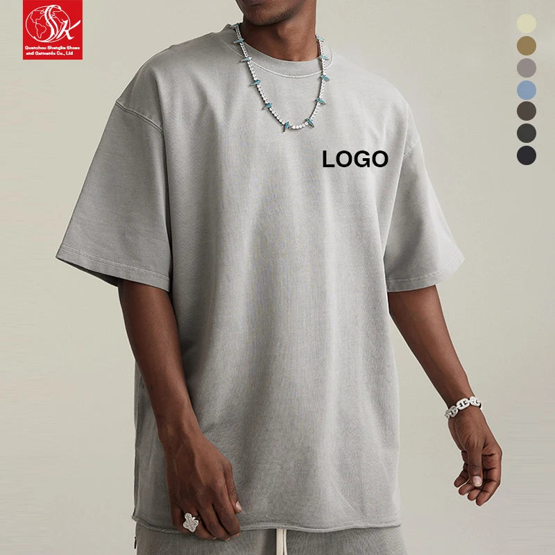 SK Men's Trendy Brand 260gsm 100% Cotton Summer Short Sleeve T-shirt Oversized Fit Eco-friendly Anti-pilling White Woven