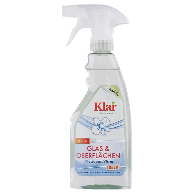 KLAR RTS 1 Eco Sensitive Vegan Glass Surfaces Cleaner 500ml Fragrance Free Streak-Free Detergent Liquid Active Ingredients 80%